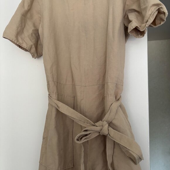 COS Khaki Linen Zip Front Belted Jumpsuit (size 12) - Picture 2 of 5
